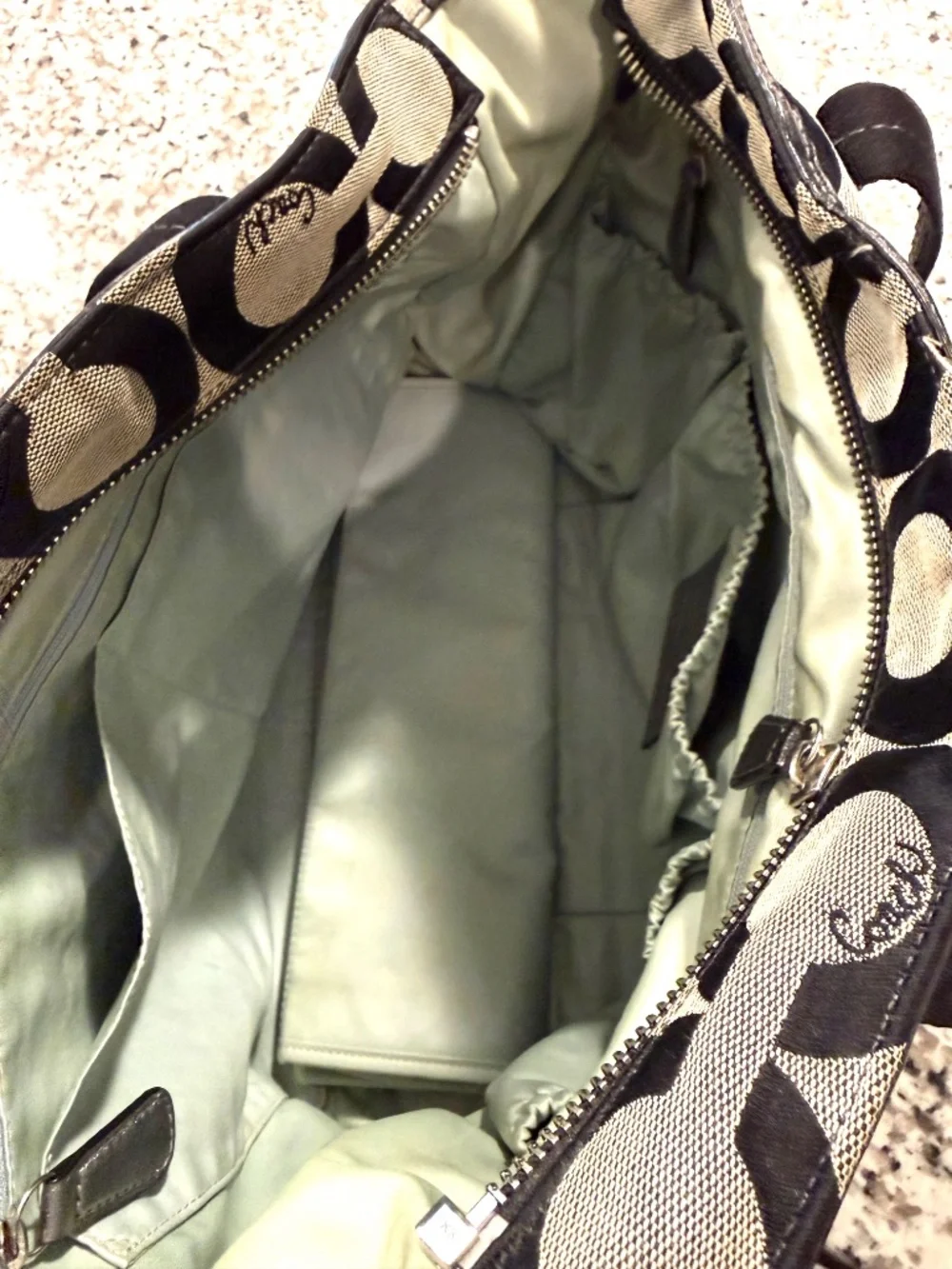 Coach Op Art Signature Khaki & Black Canvas Diaper Bag/Tote